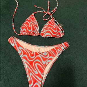 Vibrant Red and Blue Swirl Bikini